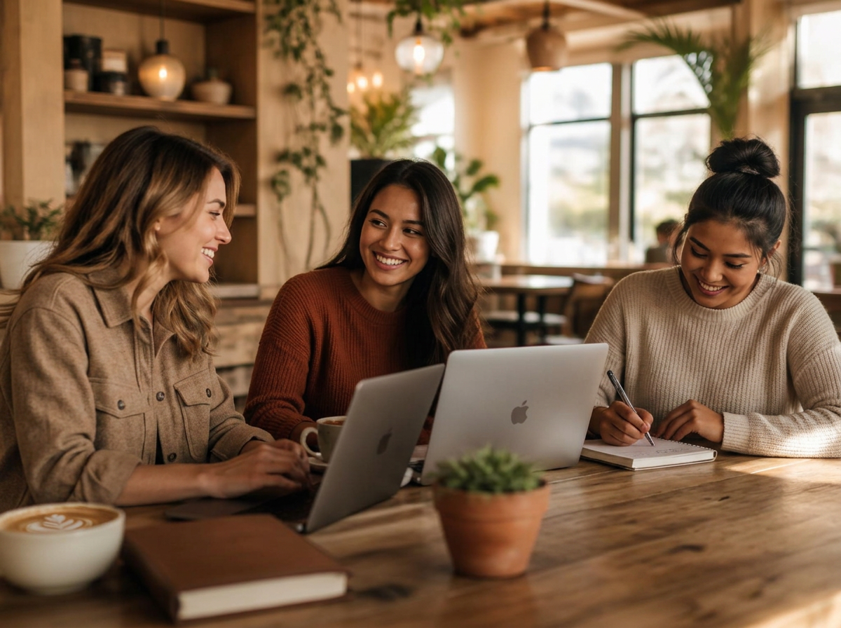 Entrepreneuses travaillant ensemble dans un café partenaire des Landes
